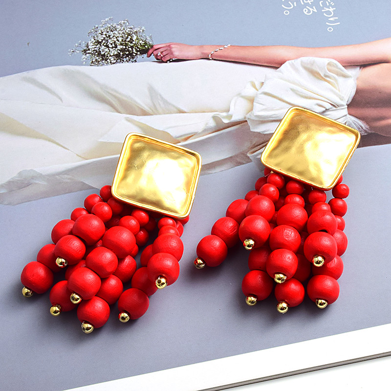 Cercei lungi din lemn, rotund, cu mărgele, picătură, bijuterii de înaltă calitate, la tendință, accesorii pentru femei, comerț cu ridicata