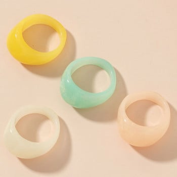 4 бр./компл. Цветни сладки акрилни пръстени за жени Модни прозрачни геометрични пръстени от смола за пръсти Женско парти Бижута Подарък