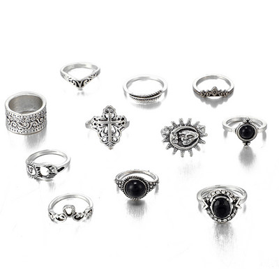 Tocona Vintage Inele Cruce Negru Cristal Piatră Luna Soare Inele Knuckle Seturi pentru Femei Bărbați Inimă Frunză Partide Bijuterii Anillo 14420