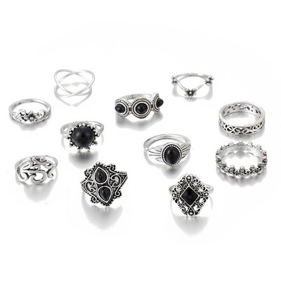 Tocona Vintage Inele Cruce Negru Cristal Piatră Luna Soare Inele Knuckle Seturi pentru Femei Bărbați Inimă Frunză Partide Bijuterii Anillo 14420