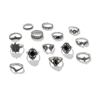 Tocona Vintage Inele Cruce Negru Cristal Piatră Luna Soare Inele Knuckle Seturi pentru Femei Bărbați Inimă Frunză Partide Bijuterii Anillo 14420