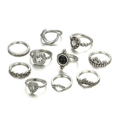 Tocona Vintage Inele Cruce Negru Cristal Piatră Luna Soare Inele Knuckle Seturi pentru Femei Bărbați Inimă Frunză Partide Bijuterii Anillo 14420