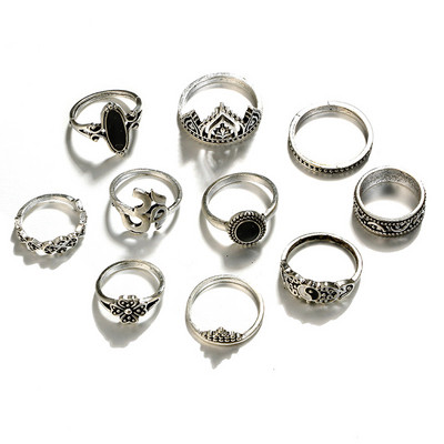 Tocona Vintage Inele Cruce Negru Cristal Piatră Luna Soare Inele Knuckle Seturi pentru Femei Bărbați Inimă Frunză Partide Bijuterii Anillo 14420