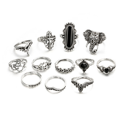 Tocona Vintage Inele Cruce Negru Cristal Piatră Luna Soare Inele Knuckle Seturi pentru Femei Bărbați Inimă Frunză Partide Bijuterii Anillo 14420