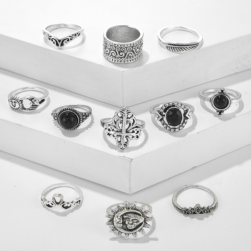 Tocona Vintage Inele Cruce Negru Cristal Piatră Luna Soare Inele Knuckle Seturi pentru Femei Bărbați Inimă Frunză Partide Bijuterii Anillo 14420