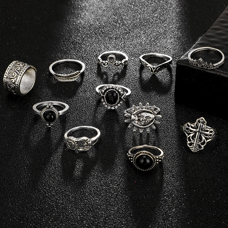 Tocona Vintage Inele Cruce Negru Cristal Piatră Luna Soare Inele Knuckle Seturi pentru Femei Bărbați Inimă Frunză Partide Bijuterii Anillo 14420