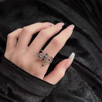 Пънк готически стил паяк пръстен с животни за жени, мъже, симулация на перлен кристал, регулируеми отворени пръстени, забавен подарък за Хелоуин