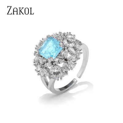 ZAKOL Модни отворени пръстени с бяло злато и циркониеви листа за момиче Модерни кристални крила Пръст за регулиране на пръстена Парти Дамски бижута