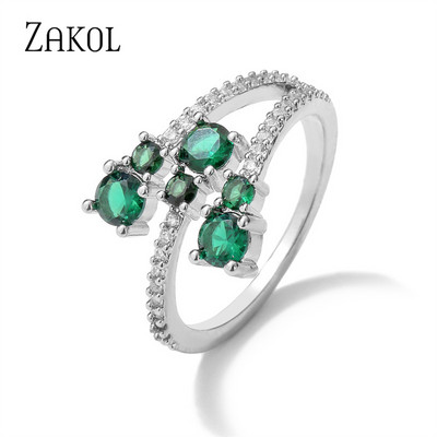 ZAKOL Модни отворени пръстени с бяло злато и циркониеви листа за момиче Модерни кристални крила Пръст за регулиране на пръстена Парти Дамски бижута