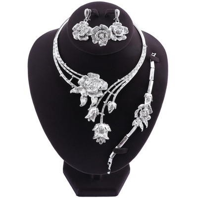 Nigeria Seturi de bijuterii clasice Mireasă elegantă nuntă Colier Cercei Brățară Set de inele pentru femei din Dubai