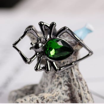 Хип-хоп пънк паяк пръстени с животни от насекоми за жени, мъже, креативен черен паяк, инкрустиран кристален пръстен, готически бижута, подарък за Хелоуин