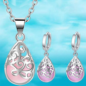 Prabangaus rašto mėnesienos opalinių papuošalų rinkinys moterims Tuščiaviduriai vestuviniai papuošalai, karoliai, auskarai, priedai Valentino dienos dovana