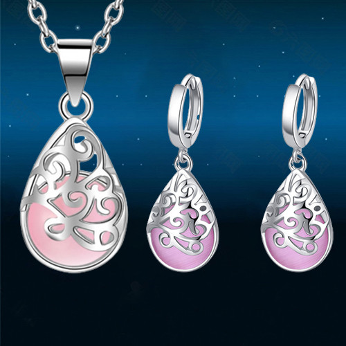 Prabangaus rašto mėnesienos opalinių papuošalų rinkinys moterims Tuščiaviduriai vestuviniai papuošalai, karoliai, auskarai, priedai Valentino dienos dovana