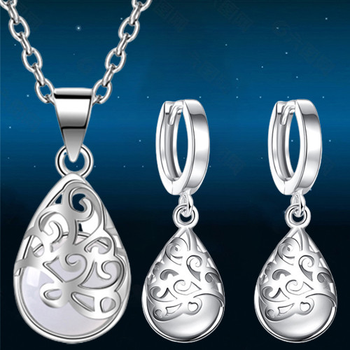 Prabangaus rašto mėnesienos opalinių papuošalų rinkinys moterims Tuščiaviduriai vestuviniai papuošalai, karoliai, auskarai, priedai Valentino dienos dovana