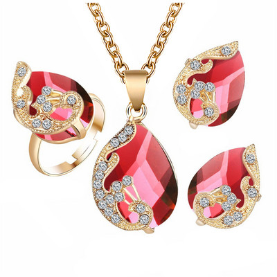 Fashion Crystal Pandantive Colier Cercei Seturi pentru femei Set de bijuterii Mireasa Cercei de nunta Inel Colier Set