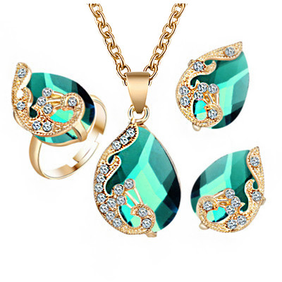 Fashion Crystal Pandantive Colier Cercei Seturi pentru femei Set de bijuterii Mireasa Cercei de nunta Inel Colier Set