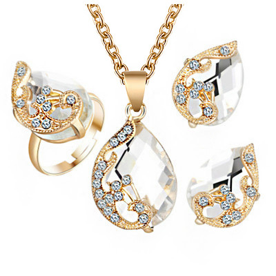 Fashion Crystal Pandantive Colier Cercei Seturi pentru femei Set de bijuterii Mireasa Cercei de nunta Inel Colier Set