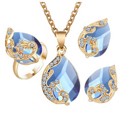 Fashion Crystal Pandantive Colier Cercei Seturi pentru femei Set de bijuterii Mireasa Cercei de nunta Inel Colier Set