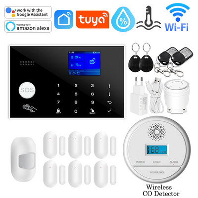 Tuya WIFI GSM domáci bezpečnostný alarm systém podporuje sieťovú teplotu a vlhkosť inteligentný domáci bezpečnostný alarm pre Alexa Google
