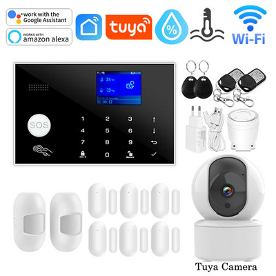 Tuya WIFI GSM domáci bezpečnostný alarm systém podporuje sieťovú teplotu a vlhkosť inteligentný domáci bezpečnostný alarm pre Alexa Google