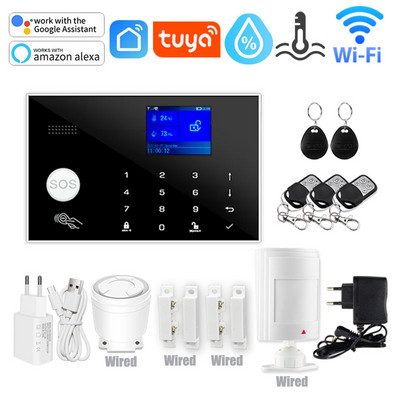 Tuya WIFI GSM domáci bezpečnostný alarm systém podporuje sieťovú teplotu a vlhkosť inteligentný domáci bezpečnostný alarm pre Alexa Google