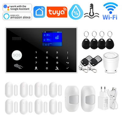 Tuya WIFI GSM domáci bezpečnostný alarm systém podporuje sieťovú teplotu a vlhkosť inteligentný domáci bezpečnostný alarm pre Alexa Google
