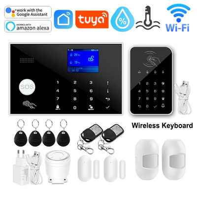 Tuya WIFI GSM domáci bezpečnostný alarm systém podporuje sieťovú teplotu a vlhkosť inteligentný domáci bezpečnostný alarm pre Alexa Google