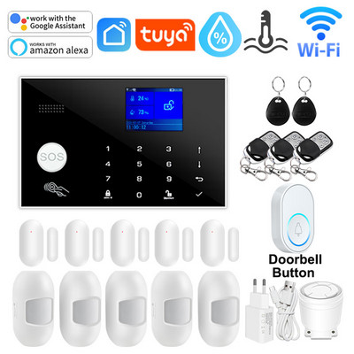 Tuya WIFI GSM domáci bezpečnostný alarm systém podporuje sieťovú teplotu a vlhkosť inteligentný domáci bezpečnostný alarm pre Alexa Google