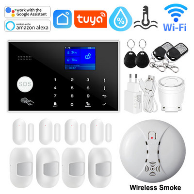 Tuya WIFI GSM domáci bezpečnostný alarm systém podporuje sieťovú teplotu a vlhkosť inteligentný domáci bezpečnostný alarm pre Alexa Google