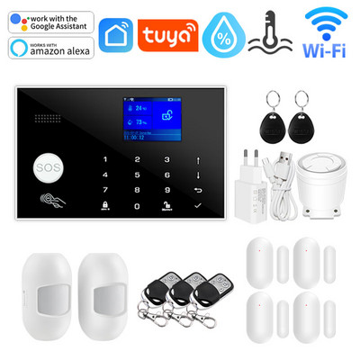 Tuya WIFI GSM domáci bezpečnostný alarm systém podporuje sieťovú teplotu a vlhkosť inteligentný domáci bezpečnostný alarm pre Alexa Google