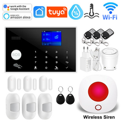 Tuya WIFI GSM domáci bezpečnostný alarm systém podporuje sieťovú teplotu a vlhkosť inteligentný domáci bezpečnostný alarm pre Alexa Google