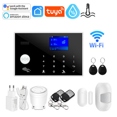 Tuya WIFI GSM domáci bezpečnostný alarm systém podporuje sieťovú teplotu a vlhkosť inteligentný domáci bezpečnostný alarm pre Alexa Google