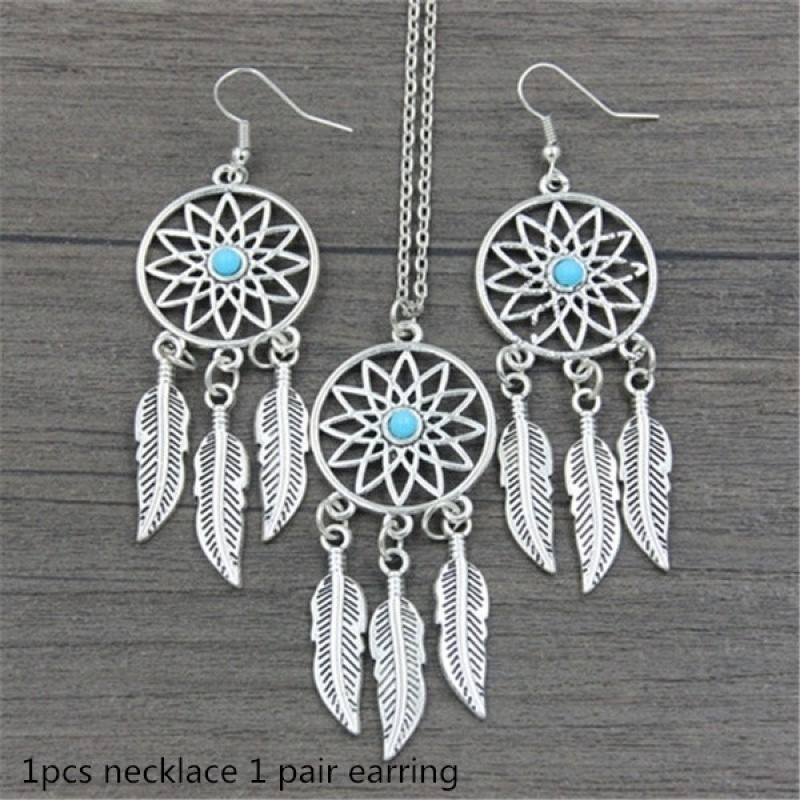 Modni privjesak u boemskom stilu, hvatač snova, naušnice, ogrlica s perjem, set nakita za žene, slatki poklon