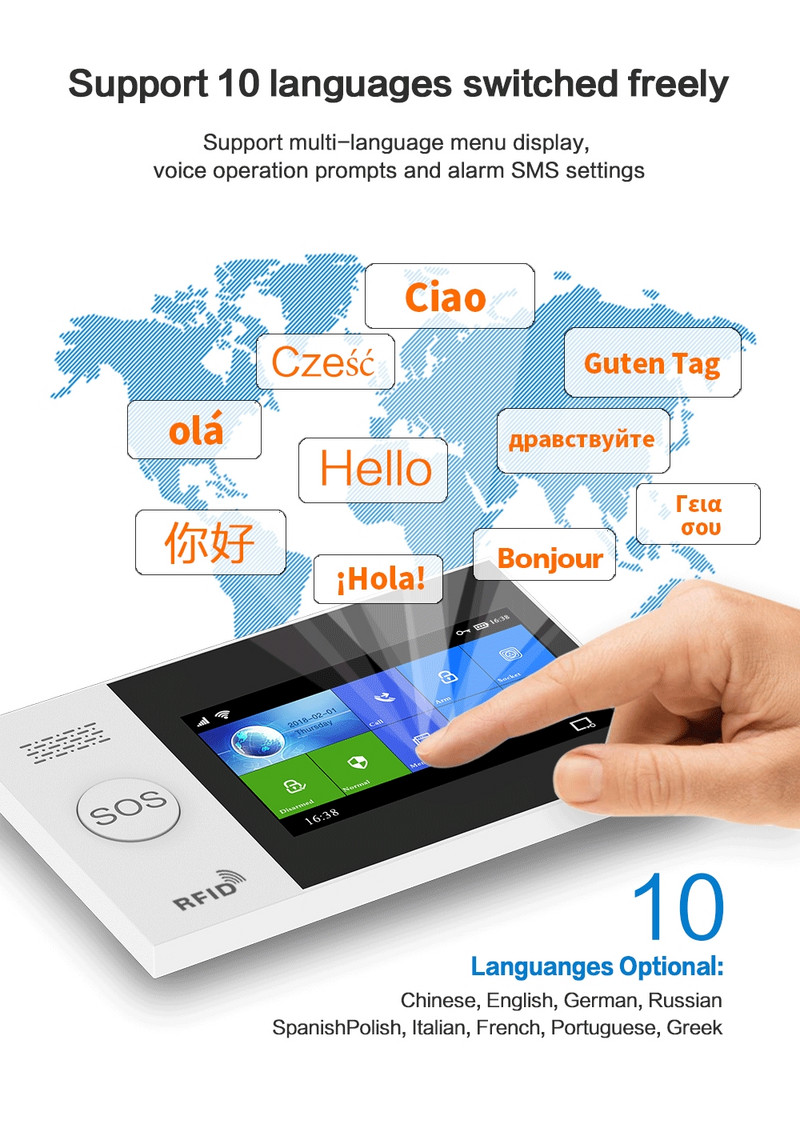 Bežični WIFI GSM sustav kućnog protuprovalnog sigurnosnog alarma SMS Tuya Smart Life APP Kontrola s 4,3-inčnim alarmnim kompletom zaslona osjetljivog na dodir