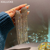 XIALUOKE Bohemia dlhé strapcové krištáľové náušnice pre ženy Vintage hyperbola osobnosť veľké náušnice párty šperky