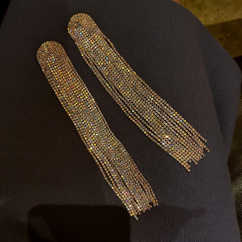 XIALUOKE Cercei cu picătură de cristal cu ciucuri lungi din Boemia pentru femei, cercei mari cu personalitate hiperbolă vintage, bijuterii de petrecere