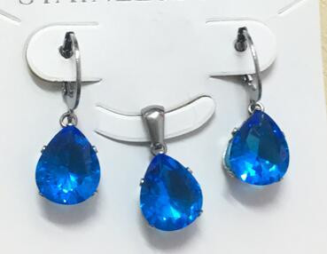 LUXUKISSKIDS Модни луксозни огърлици от неръждаема стомана с форма на капка вода Комплекти обеци за дами Индийски сватбени комплекти бижута