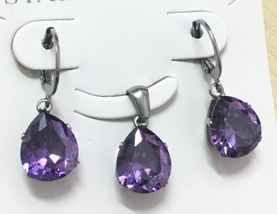 LUXUKISSKIDS Модни луксозни огърлици от неръждаема стомана с форма на капка вода Комплекти обеци за дами Индийски сватбени комплекти бижута