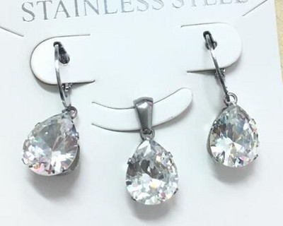 LUXUKISSKIDS Модни луксозни огърлици от неръждаема стомана с форма на капка вода Комплекти обеци за дами Индийски сватбени комплекти бижута