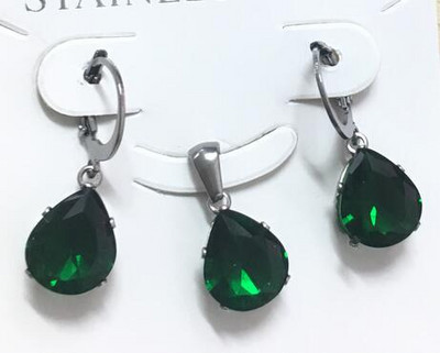 LUXUKISSKIDS Модни луксозни огърлици от неръждаема стомана с форма на капка вода Комплекти обеци за дами Индийски сватбени комплекти бижута