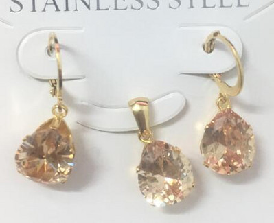 LUXUKISSKIDS Модни луксозни огърлици от неръждаема стомана с форма на капка вода Комплекти обеци за дами Индийски сватбени комплекти бижута