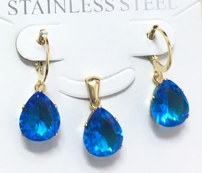 LUXUKISSKIDS Модни луксозни огърлици от неръждаема стомана с форма на капка вода Комплекти обеци за дами Индийски сватбени комплекти бижута