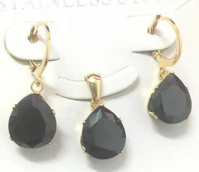 LUXUKISSKIDS Модни луксозни огърлици от неръждаема стомана с форма на капка вода Комплекти обеци за дами Индийски сватбени комплекти бижута