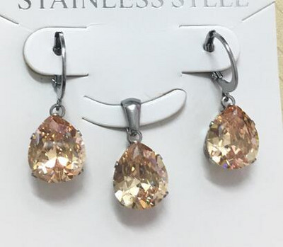 LUXUKISSKIDS Модни луксозни огърлици от неръждаема стомана с форма на капка вода Комплекти обеци за дами Индийски сватбени комплекти бижута