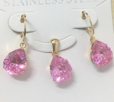 LUXUKISSKIDS Модни луксозни огърлици от неръждаема стомана с форма на капка вода Комплекти обеци за дами Индийски сватбени комплекти бижута