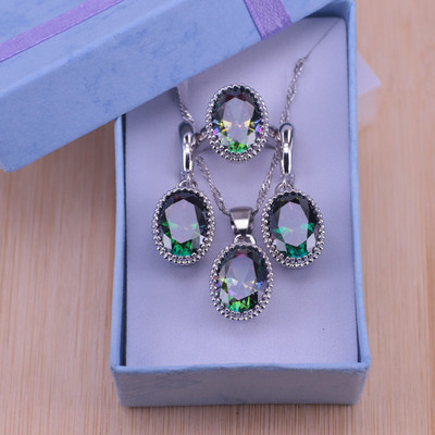 Originálne strieborné šperky s oválnym príveskom, náušnice a prstene, pekný kubický zirkón pre ženy, svadobné...