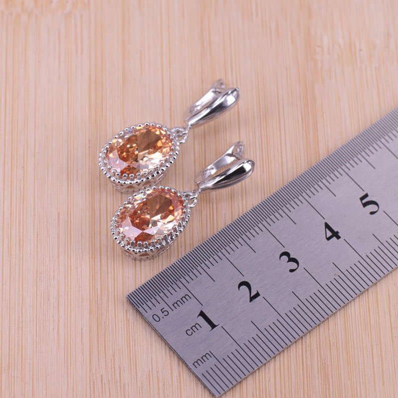Bijuterii de culoare argint autentic Colier pandantiv oval Cercei+Inele Destul de zirconiu cubic pentru femei Mireasa