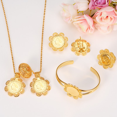 Etiópske veľké módne mince, sada šperkov z 24k zlata, africké Eritrea, Habesha, svadobné a nevestné šperky, darčeky