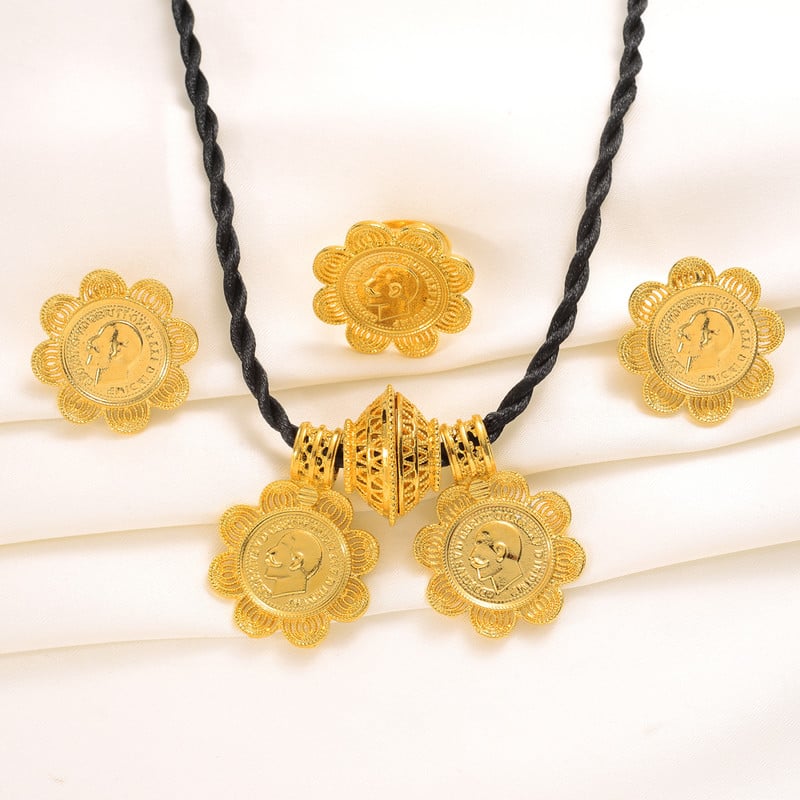 Etióp nagy divat érmekészlet ékszer 24k arany színű afrikai eritreai habesha esküvői menyasszonyi ékszer ajándékok