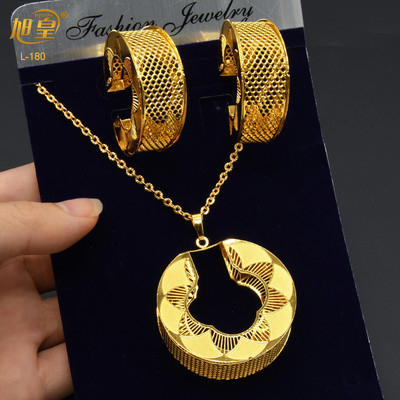 XUHUANG Dubai Fashion Geometry Комплекти бижута за жени Колие с обеци Висулка Бижута с индийско покритие за годеж Подарък
